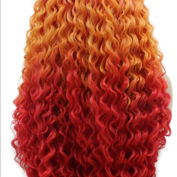 💫 24”  PINK RED ORANGE OMBRE KINKY CURLY
 LACE FRONT WIG💫 *NEW*
🆕🆕🆕 - Picture 8 of 8